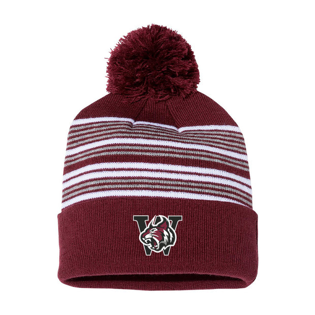 WHS - Striped Pom-Pom Cuffed Beanie